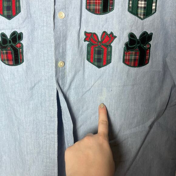 Vintage 90s Talbots Chambray Button Down Present Patch Cute Long Sleeve Shirt S - Picture 3 of 7